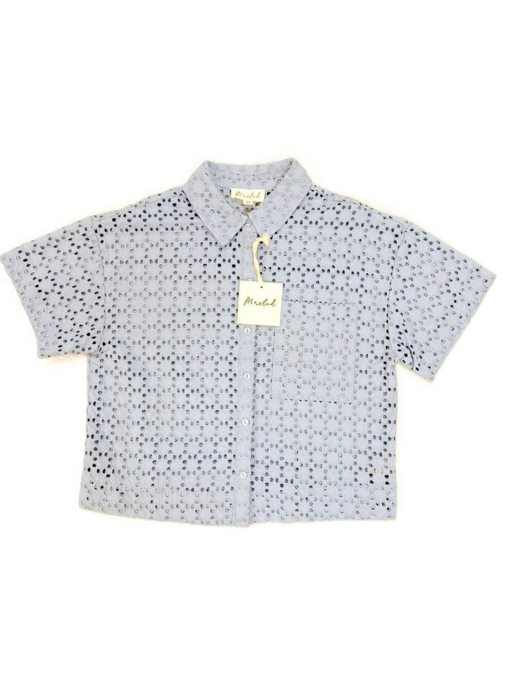 Baby Blue Eyelet Cotton Blouse 100% Cotton